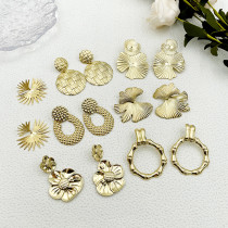 Pendientes chapados en oro de acero inoxidable, 1 par, estilo Simple, artístico, hoja de viaje, flor, pulido