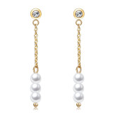 Pendientes colgantes de cadena de perlas de circón con incrustaciones chapadas en oro de acero inoxidable de nuevo estilo