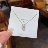 Collar con colgante de diamantes de imitación con incrustaciones de acero titanio y corona en forma de corazón y estrella a la moda