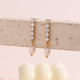 Pendientes cuadrados elegantes de acero inoxidable con incrustaciones de perlas artificiales Pendientes de acero inoxidable con circonitas
