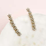 1 par de pendientes chapados en oro con incrustaciones de Metal de acero inoxidable con flor de señora