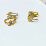 1 par de pendientes chapados en oro de 18K con incrustaciones de mariposa en forma de corazón de estilo Simple, piedras preciosas artificiales de acero y titanio