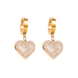 Pendientes colgantes con incrustaciones de diamantes de imitación chapados en acero y titanio con forma de corazón a la moda, 1 par