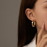 1 par de pendientes chapados en oro de acero inoxidable con revestimiento redondo triangular exagerado