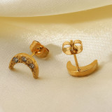Pendientes de estilo INS europeos y americanos, pendientes de circón de luna de acero inoxidable chapados en oro de 18 quilates, joyería