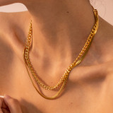 Collares de doble capa chapados en oro de 18 quilates con revestimiento de acero inoxidable de color sólido estilo IG
