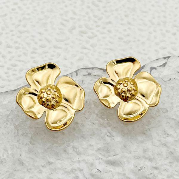 Pendientes chapados en oro de acero inoxidable con diseño de girasol dulce, informales, elegantes, 1 pieza