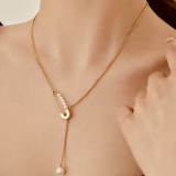 Collar con colgante chapado en oro, chapado en perlas de imitación de acero inoxidable geométrico, ropa de calle de estilo moderno