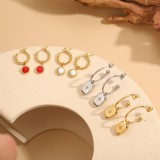 1 par de aretes de aro chapados en oro blanco chapado en oro de 14 quilates con incrustaciones redondas de hexagrama de estilo moderno con piedras preciosas artificiales de acero inoxidable
