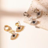 1 par de pendientes colgantes chapados en oro de 18 quilates con incrustaciones de ojo de diablo de estilo vintage de acero y titanio con circonita