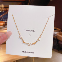 Collar de oro con incrustaciones de cadena de borla de acero de titanio con forma de corazón de estilo coreano 1 pieza