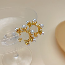 1 par de pendientes de perlas de acero de titanio con incrustaciones redondas de estilo simple