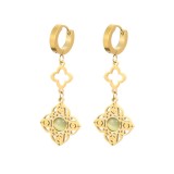 1 par de pendientes chapados en oro con piedra natural de acero inoxidable con incrustaciones redondas para mujer