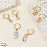 3 pares de alas de oso de estilo simple con incrustaciones de mariposas de acero inoxidable con incrustaciones de diamantes de imitación chapados en oro rosa chapados en oro pendientes chapados en plata