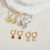 1 par de aretes de aro chapados en oro blanco chapado en oro de 14 quilates con incrustaciones redondas de hexagrama de estilo moderno con piedras preciosas artificiales de acero inoxidable