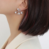Marka-pendientes geométricos de perlas de imitación irregulares, adorno Ins de estilo francés, aretes de oro de 18K de acero de titanio para mujer F525