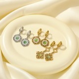 1 par de pendientes chapados en oro con piedra natural de acero inoxidable con incrustaciones redondas para mujer