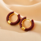 1 par de pendientes de aro esmaltados de acero con círculo brillante, lujosos y bonitos