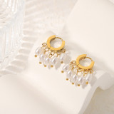 1 par de pendientes colgantes chapados en oro de 18 quilates con perlas artificiales de acero inoxidable chapado en borlas estilo Vintage estilo IG