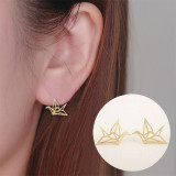 Pendientes de acero inoxidable con grulla de papel de estilo coreano para mujer, aretes sin incrustaciones, aretes de acero inoxidable