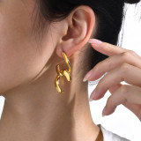 1 par de pendientes chapados en oro de acero inoxidable con revestimiento geométrico de estilo simple