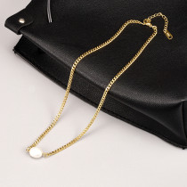 Venta al por mayor simple de la cadena de la clavícula del collar del oro 18k del acero titanio de la perla