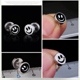 Pendientes de acero inoxidable esmaltados con cara sonriente de moda, 1 par