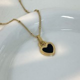 Collar de piedras preciosas artificiales con incrustaciones de acero de titanio y flor en forma de corazón para mujer de 1 pieza