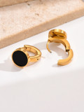 1 par de aretes chapados en oro de 14 quilates acrílicos de acero inoxidable con incrustaciones circulares de estilo moderno y sencillo