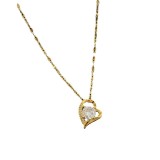 Collar con colgante de diamante artificial con incrustaciones de cadena de cobre y acero titanio en forma de corazón a la moda
