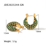 Pendientes De Aro De Circón Con Incrustaciones De Acero Inoxidable En Forma De U De Moda, 1 Par