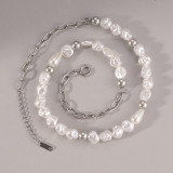 Collar con cuentas de perlas de imitación de acero inoxidable geométrico de estilo moderno romántico elegante