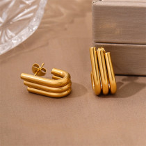 1 par de pendientes chapados en oro de 18 quilates de acero inoxidable chapado en forma de U de estilo Simple Retro