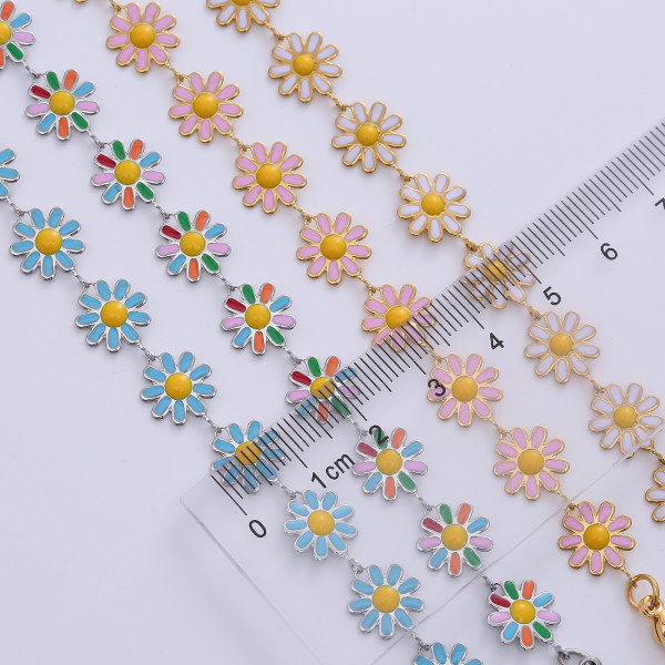 Collar De Cadena Epoxi De Acero Inoxidable Con Flores De Moda