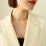 Collar de oro de 18 quilates de acero titanio con perlas con incrustaciones de moda al por mayor