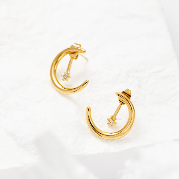 Pendientes de piedras preciosas artificiales de acero titanio con forma de estrella y Luna de estilo Simple a la moda para mujer Pendientes de acero inoxidable