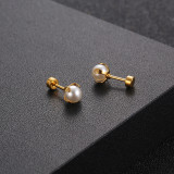 Pendientes de perlas con incrustaciones de acero y titanio a la moda, venta al por mayor