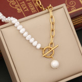 Collar de perlas de imitación de acero inoxidable con forma de corazón cruzado irregular de estilo barroco al por mayor