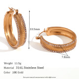 1 par de pendientes de aro chapados en oro de 18 quilates con diamantes de imitación de acero inoxidable con incrustaciones geométricas de estilo vintage