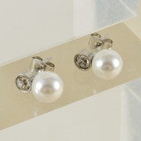 Pendientes de diamantes de imitación con incrustaciones de perlas de imitación de acero inoxidable geométricos para mujer 1 par