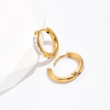 Pendientes de aro de acero circulares de moda Pendientes de acero inoxidable con incrustaciones de circonio chapado