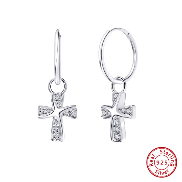 1 par de diseño original Hip-Hop estilo fresco chapado en cruz con incrustaciones de metal de plata de ley circón chapado en oro de 14 quilates chapado en oro blanco pendientes colgantes chapados en plata