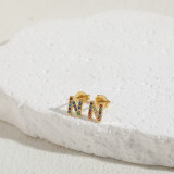 Pendientes chapados en oro de 14K con incrustaciones de cobre y circonita, elegantes y lujosos, estilo clásico, con letras asimétricas, 1 par