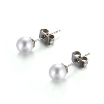 Pendientes de perlas redondas de acero inoxidable para mujer, moda europea y americana, varios tamaños