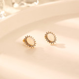 1 par de pendientes de ópalo con diamantes de imitación de acero y titanio con incrustaciones ovaladas de estilo Simple