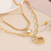 Collares en capas chapados en oro con incrustaciones de acero inoxidable con forma de corazón de Streetwear