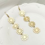 Pendientes colgantes chapados en borlas de acero inoxidable con flores a la moda, 1 par