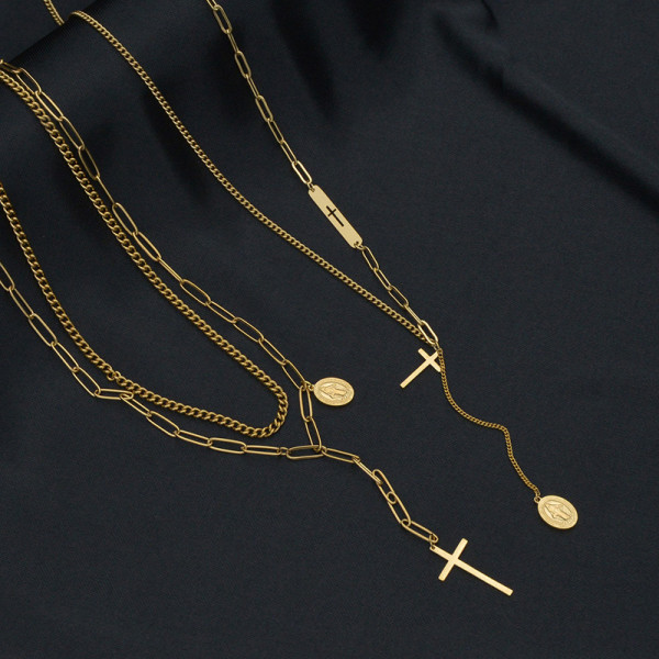 Collar con colgante de acero inoxidable con cruz de moda, 1 pieza