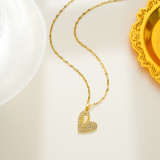 Collar con colgante chapado en oro de 18 quilates con incrustaciones de acero de titanio y circonita de ópalo de estilo sencillo y romántico