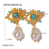 1 par de pendientes colgantes chapados en oro de 18K con incrustaciones de ojo de diablo de estilo Simple y perlas de acero inoxidable